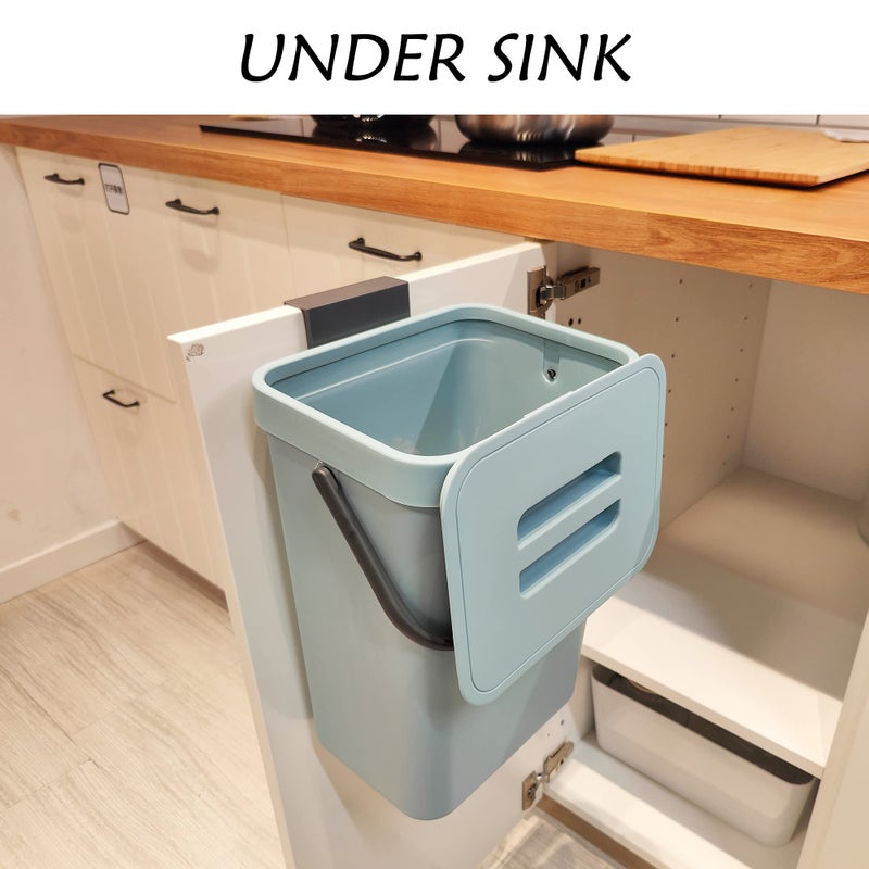 stonespace Compost Bin Kitchen  Under Sink Compost Bin Indoor Sealed  3.2 Gallon/12L Compost Bucket for Kitchen  Wall Mounted Trash Can Small Trash Can with Lid 1 Pack Blue - Image 2